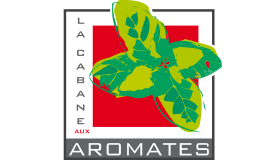 Logo de la Cabane aux Aromates, stand marchand herbes aromatiques, marché des Capus