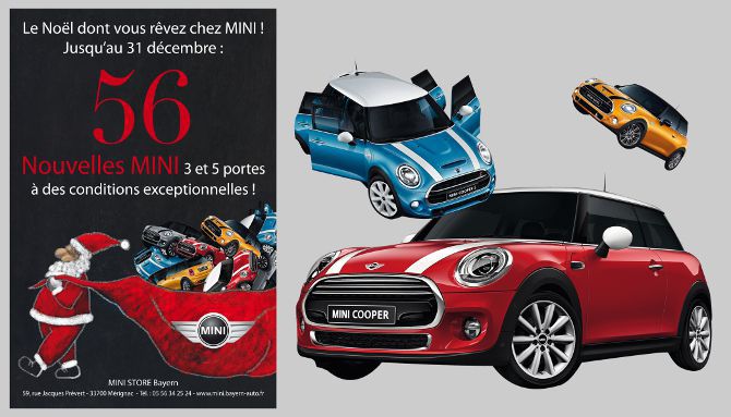 Bayern Automobiles, MINI, création affiche, flyer, montage photos, illustration