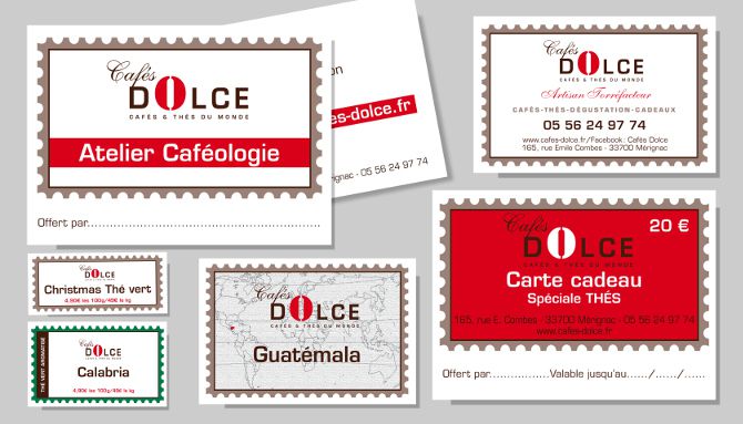 Cafés Dolce : Adaptation de la gamme, cartes de visite, cartes de fidélité