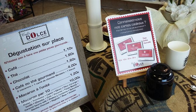 Cafés Dolce 3/6 : Déclinaison d’affichettes, PLV en intérieur